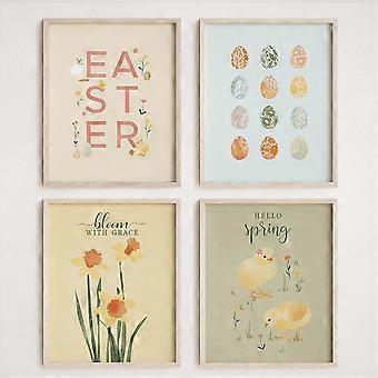 seersillus 4PCs Easter Basket Stuffers Decor Eggs Spring Bloom Wall Art Prints, Gifts for Toddler Baby Kids, 810 Inches Unfamed