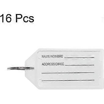 Plastic Key Tags with Split Ring Keychain ID LuggageWindow 56x29mm, White 16Pcs