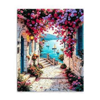 Blooming Bougainvillea Mediterranean Seaside Alley Wooden Puzzle RNB1492
