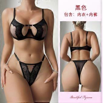 Memory Soft Steel Rim Lace Perspective Hollow Underwear Two-piece Set Gathering Bra Thong Women's Sexy Underwear 8011