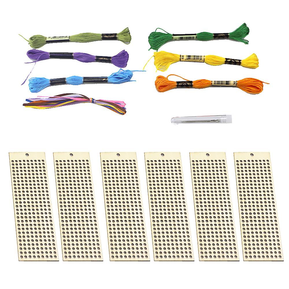 6pcs Wooden Bookmark With Colour Embroidery Threads Diy Craft Kit