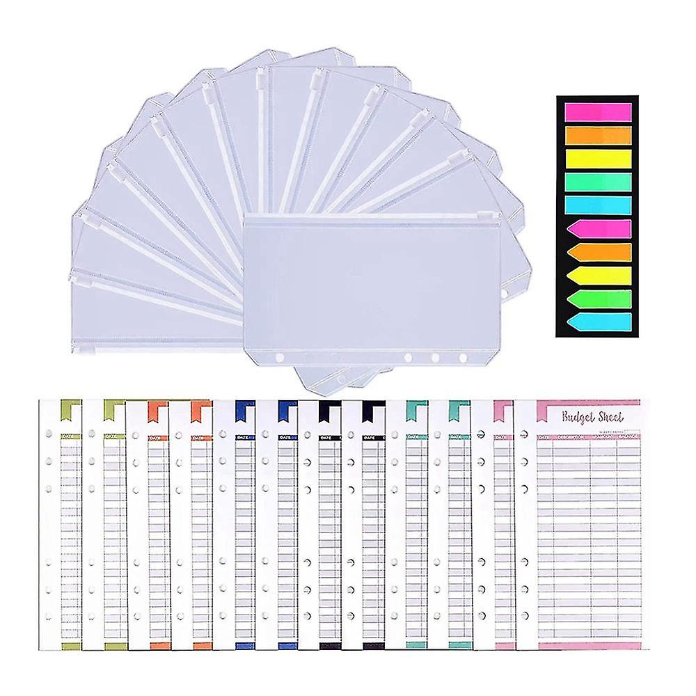A6 Binder Pockets 12pcs Binder Pockets Budget Planner,clear Pvc 6 Holes Clear Sleeves Zipper Folder