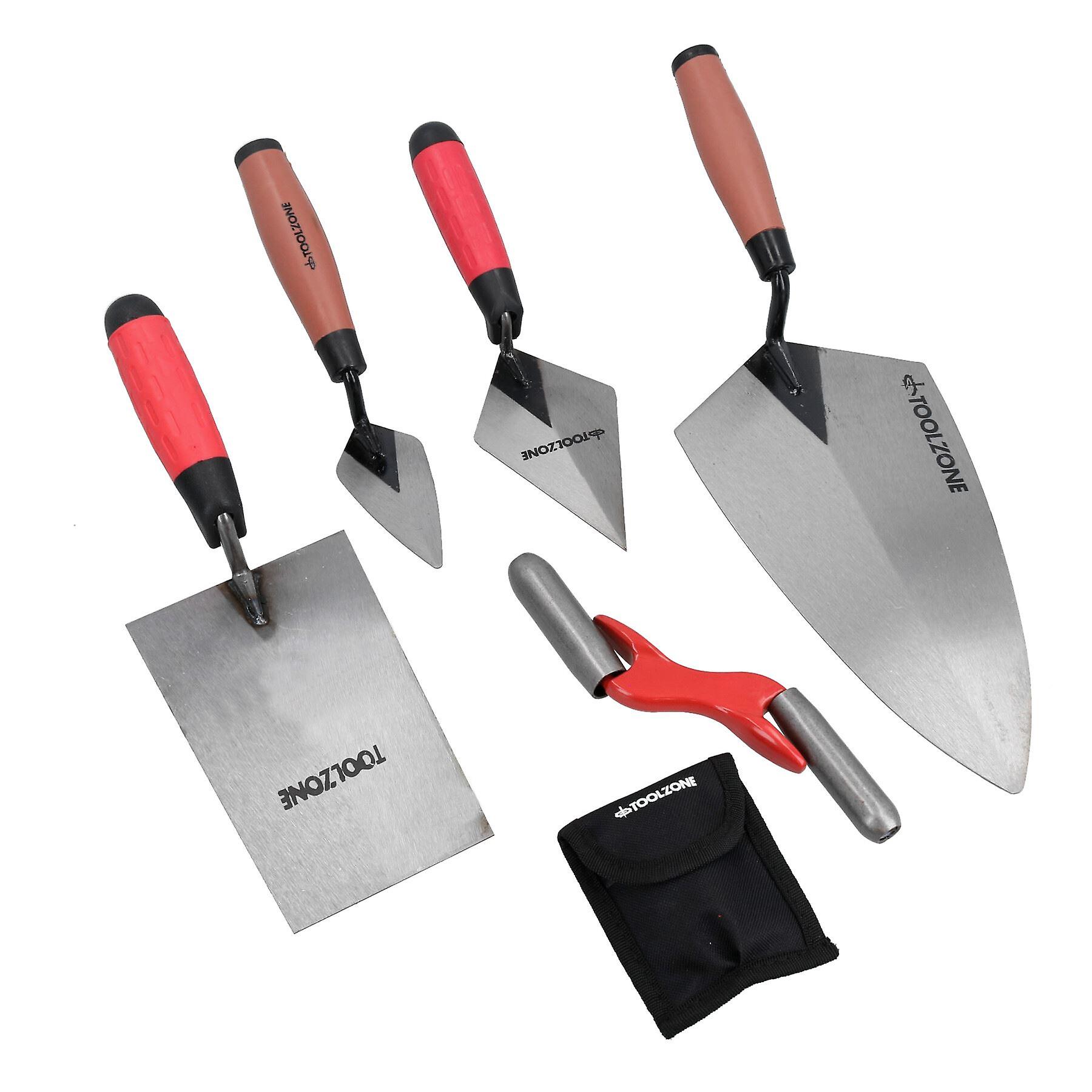 5pc Building Block Laying Trowel Set Bucket Pointing Brick + Brick Jointer Kit