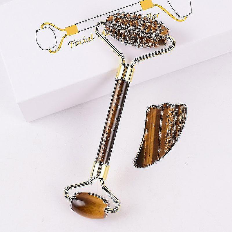 Natural Tiger Eye Facial Massager Roller Jade Roller Gua Sha Tool Set Slimming Face Massager Lifting Tool Jade Gouache Scraper