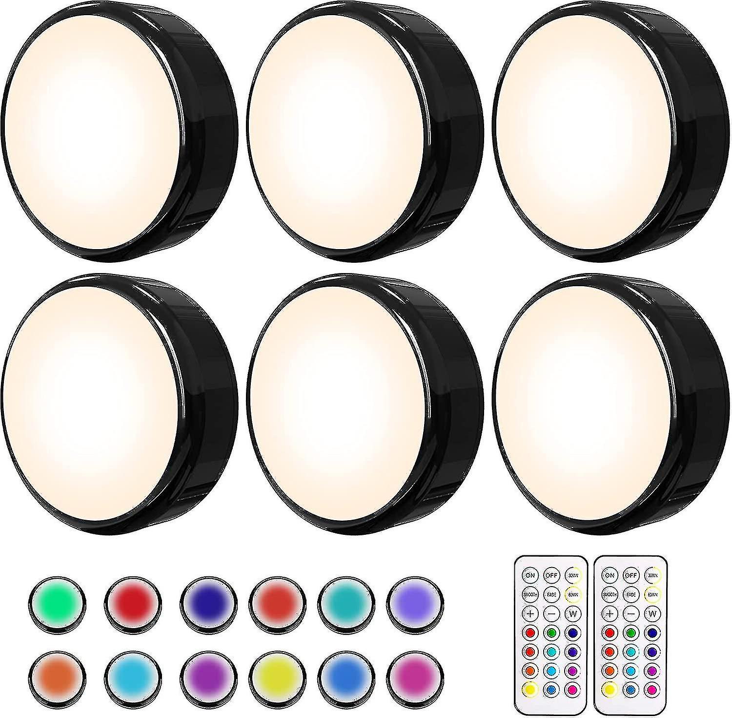 Puck Lights, 16 Colors Changeable Led Push Lights Battery Operated New Upgrade Black Dimmable Under Cabinet Lighting Wireless Under Counter Light, Wi