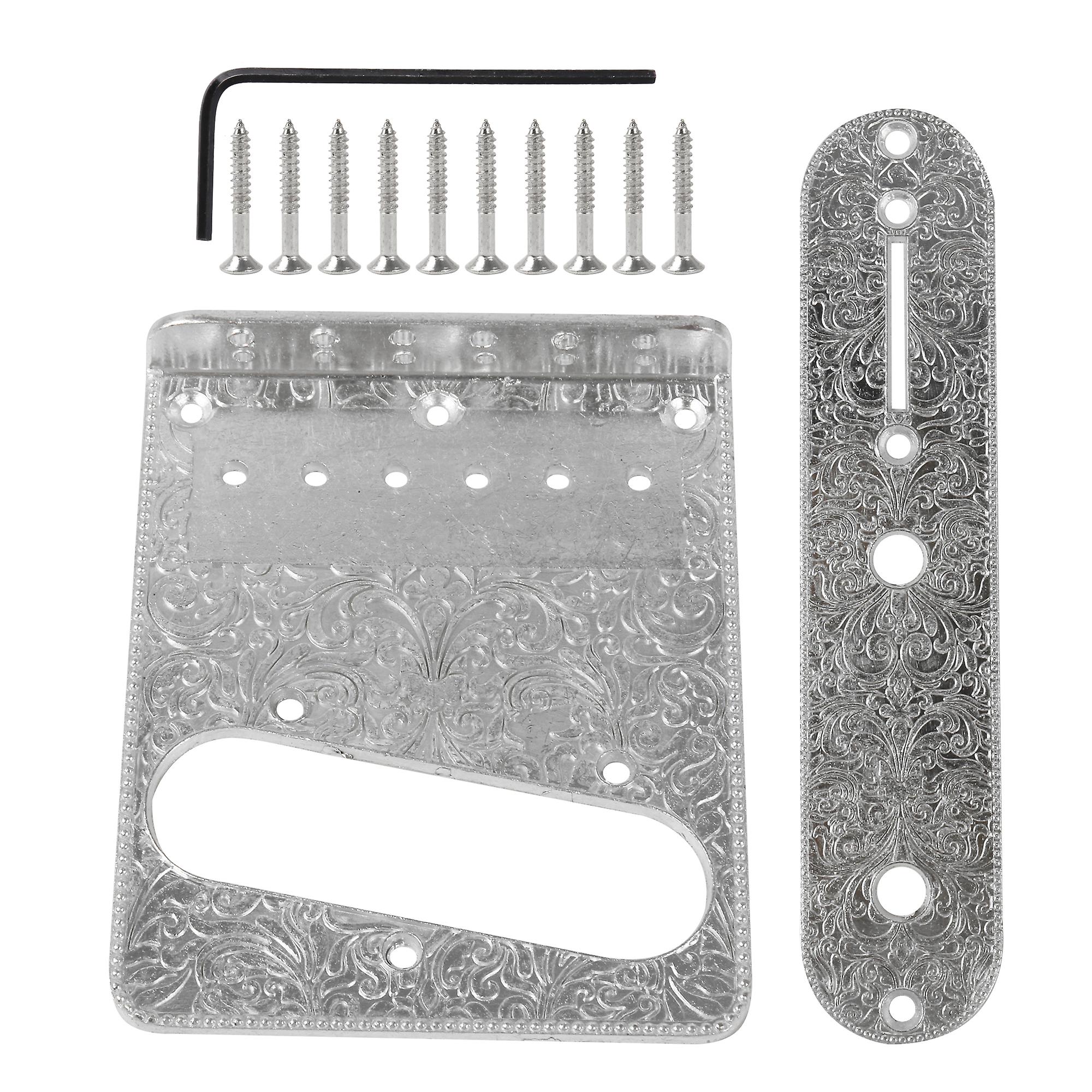 2Pcs Guitar Bridge and Switch Control Plate Silver Antique Style Kit