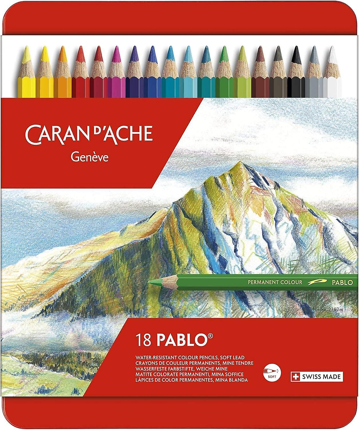 Caran D'Ache Pablo artists quality colouring pencils tin set of 18 assorted water resistant colours