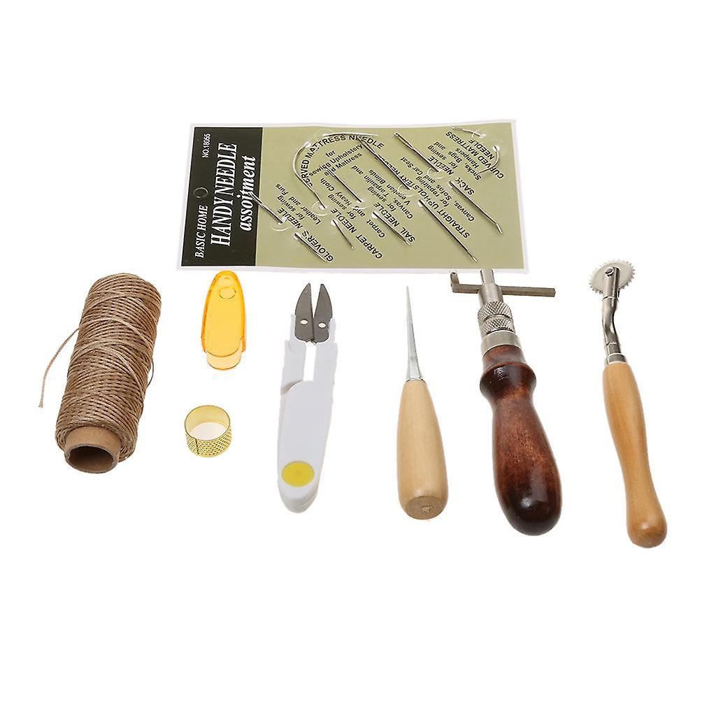 7pcs Leather Carft Hand Basic Hand Stitching Sewing Tool Set Kit Thread Awl