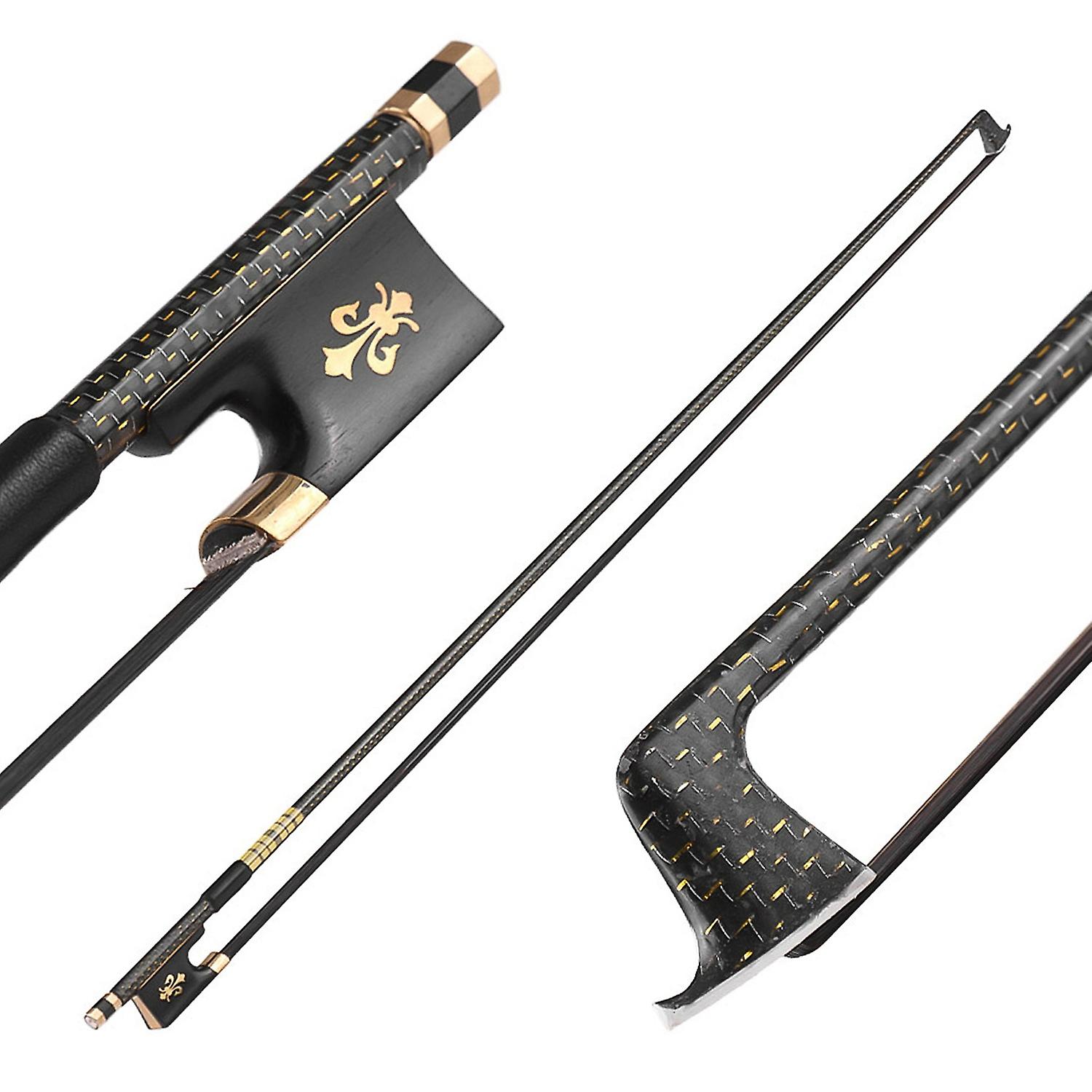 4/4 Violin Fiddle Bow Well Balanced Golden Braided Carbon Fiber Round Stick Ebony Frog AAA Mongolia