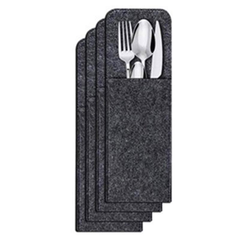 مجموعة حصيرة كأس Placemat شعرت بالعزل الحراري مع شوكة كيس أدوات المائدة حصيرة للمطبخ المنزلي رمادي غامق 