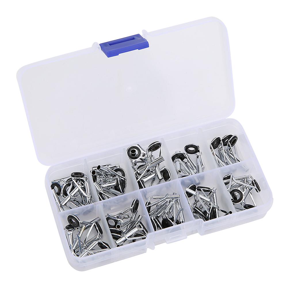 54 pcs Stainless Steel Fishing Rod Guides Tip Rings with Storage Box Fish Tackle Accessories Kit