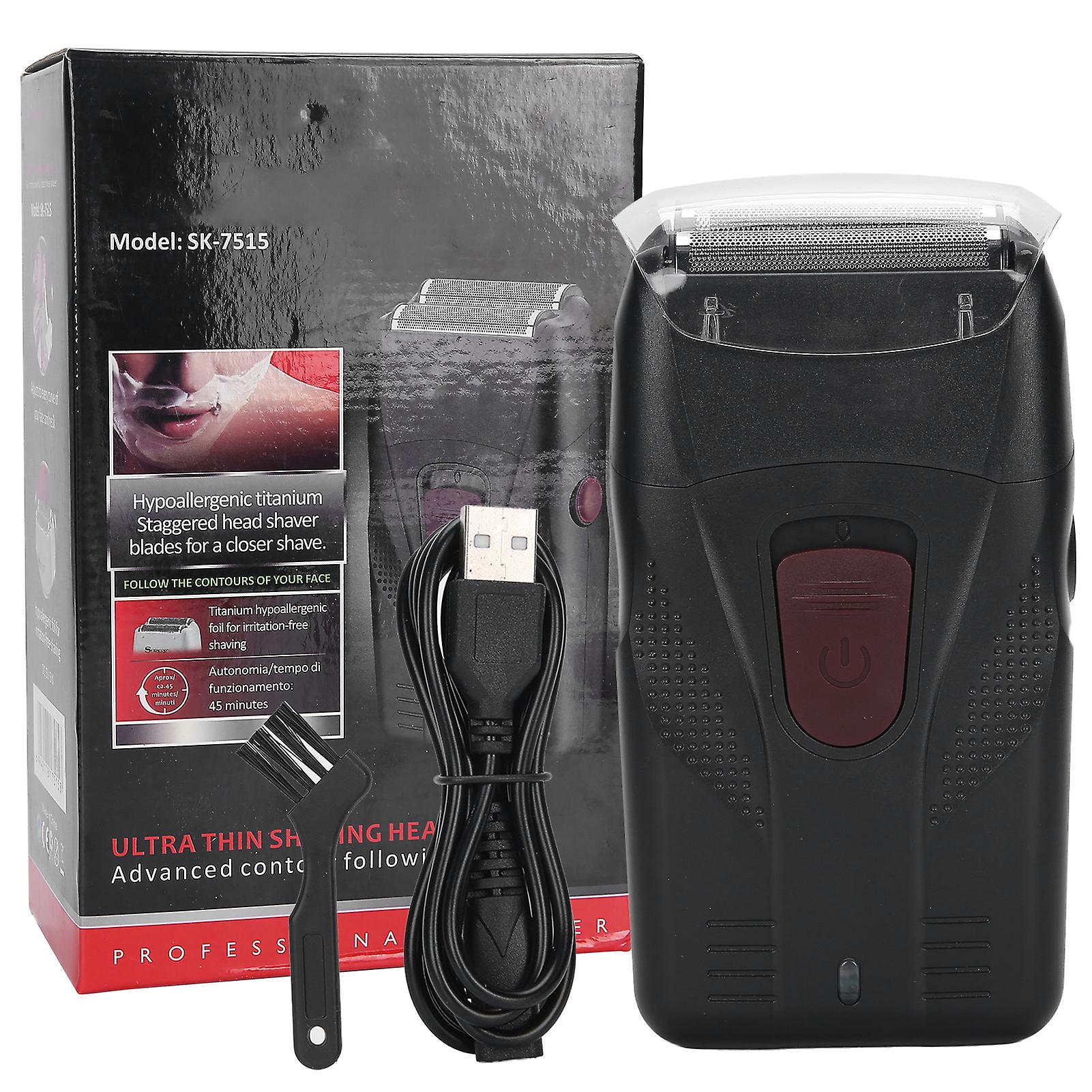 Electric Shaver Double Knife Net Portable USB Rechargeable Razor Men Shaving Tool Black