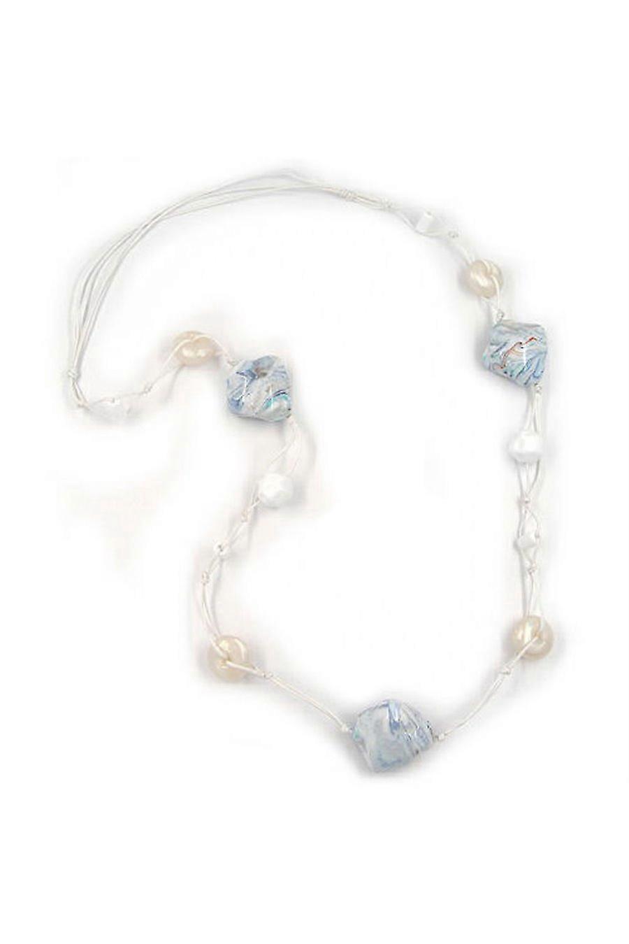 Necklace 3 Beads White-blue-turquoise 100cm - Gl02334