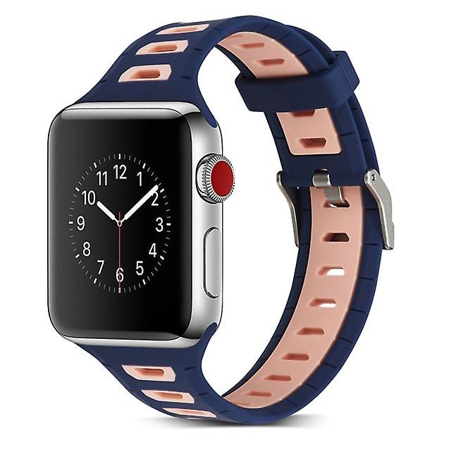 Two-tone T-shaped silicone watchband for Apple Watch series 3 2 1 42 mm pink blue