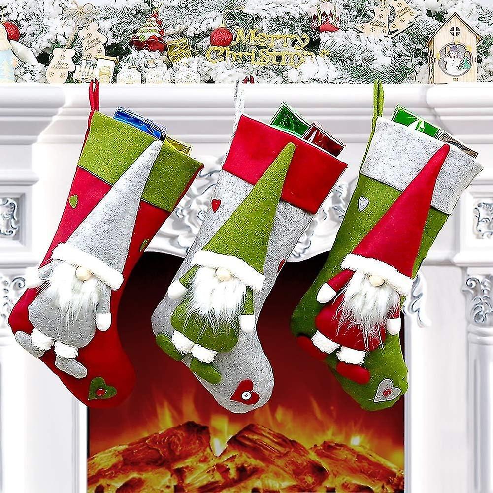 Christmas Stocking, 3pcs Large Christmas Stocking Hanging Santa Claus Gift Bag, Cartoon Christmas De