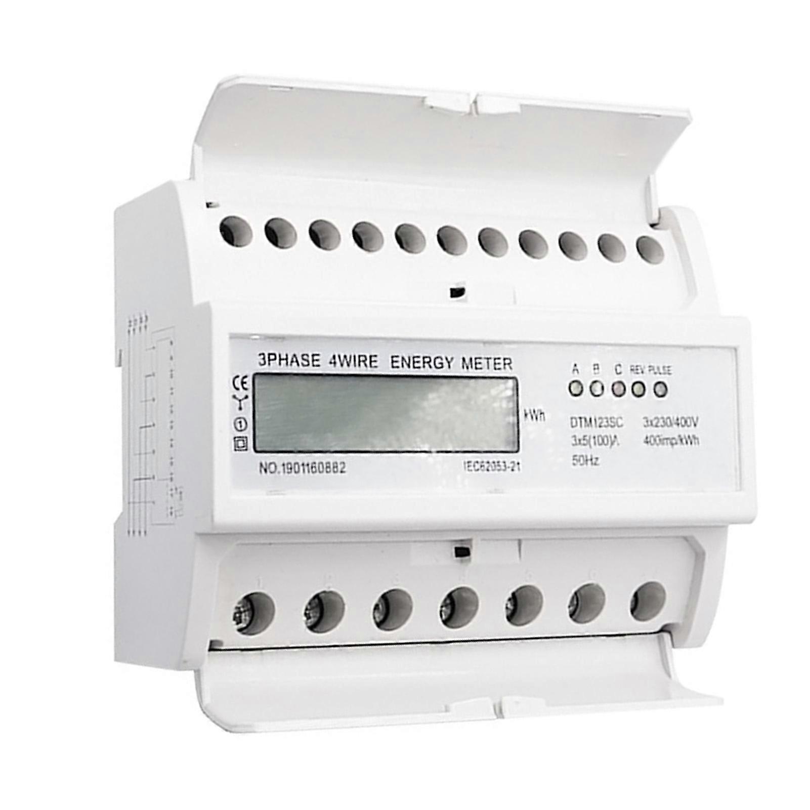 Digital 3 Phase Energy Meter LCD Display White ABS Housing 50Hz Electricity Usage Monitor 230 400V