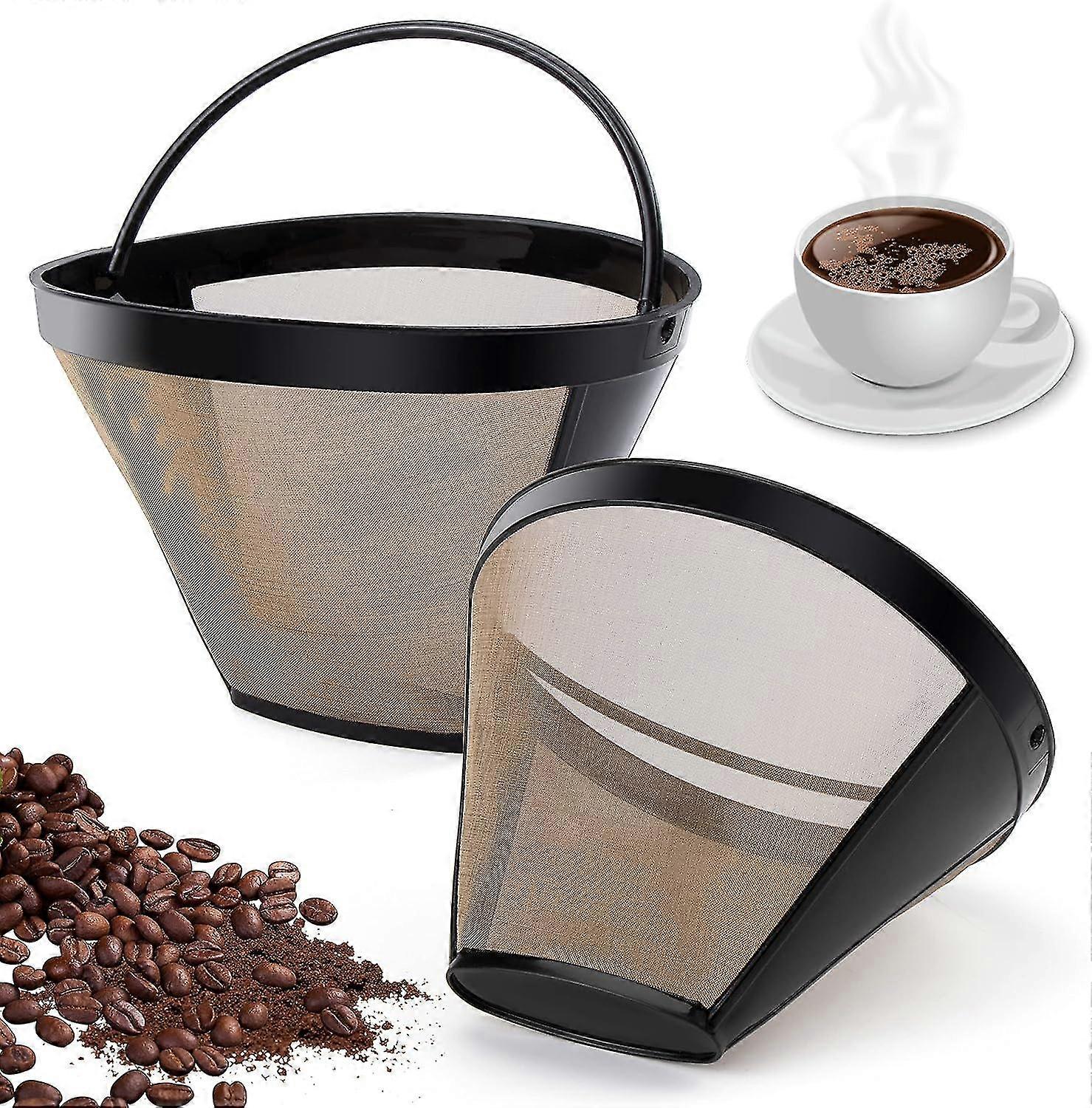 2 Pieces Reusable Permanent Coffee Filters Coffee or Tea Filter No. 4, Fine Coffee Net Filters with Handle Universal Permanent Coffee Net Filters