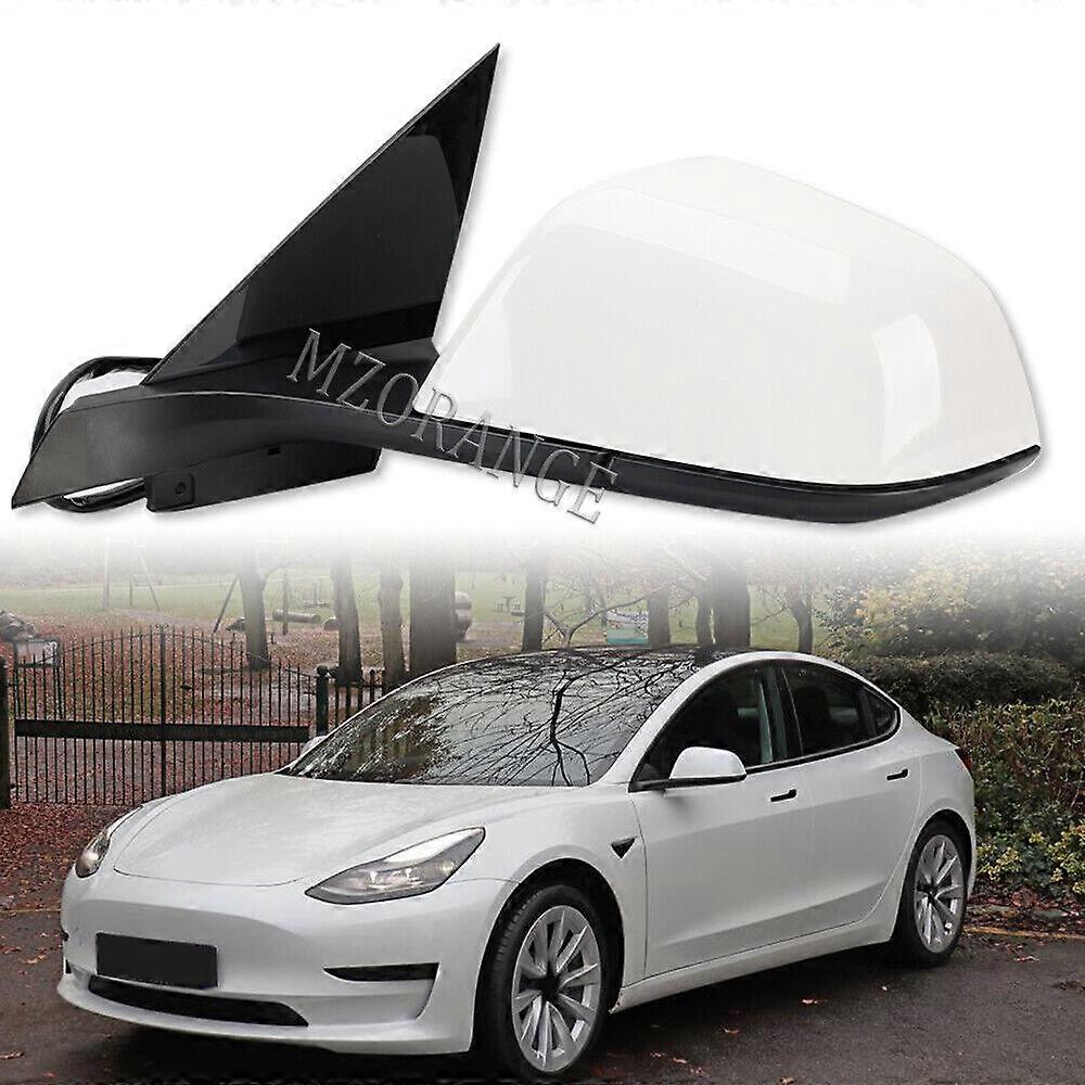 Left White Door Side Mirror W/Heated Power Folding Memory For Tesla M3 2021-2023