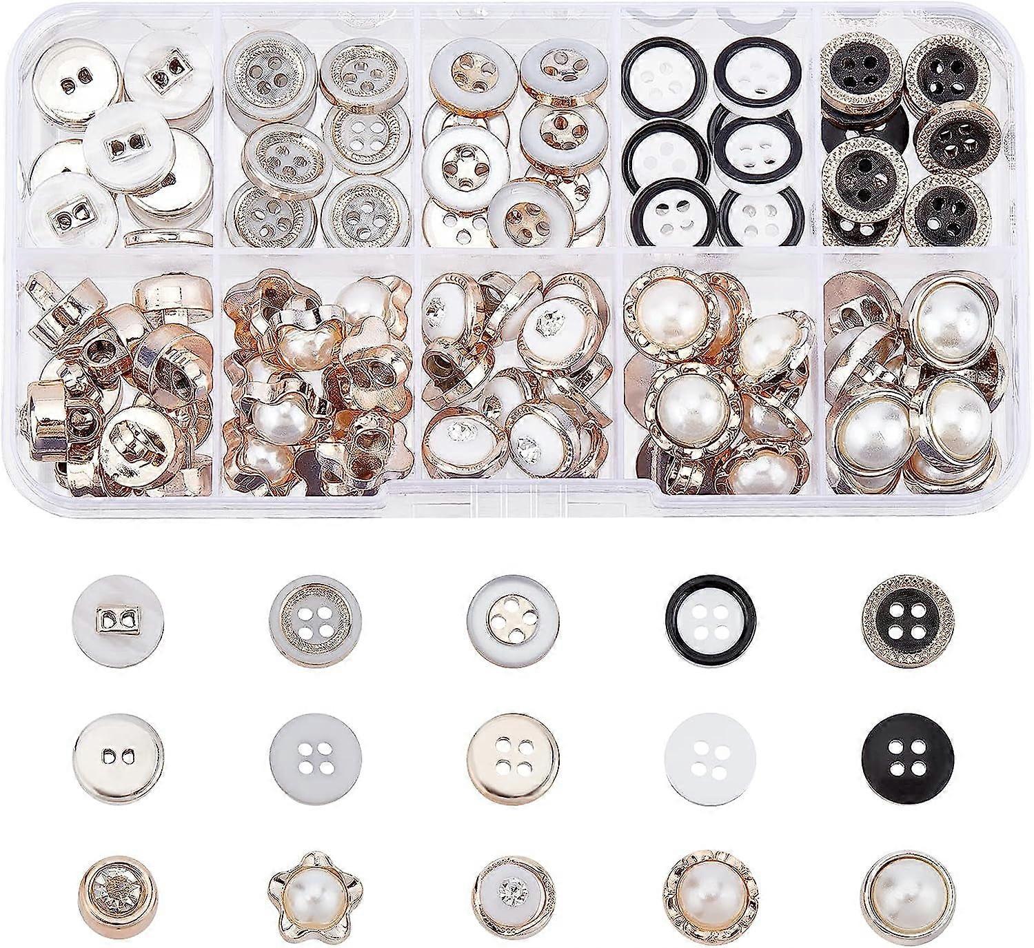 100pcs Round Sewing Buttons 10 Style Faux Pearl Button 2 Hole Rhinestone Crafts Button Brooch Buttons