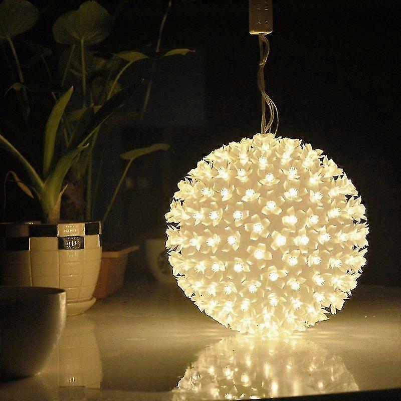 Karácsonyi fényfüzér LED labda, 2 db 15 cm dekoratív függő cseresznyevirág, meleg fehér