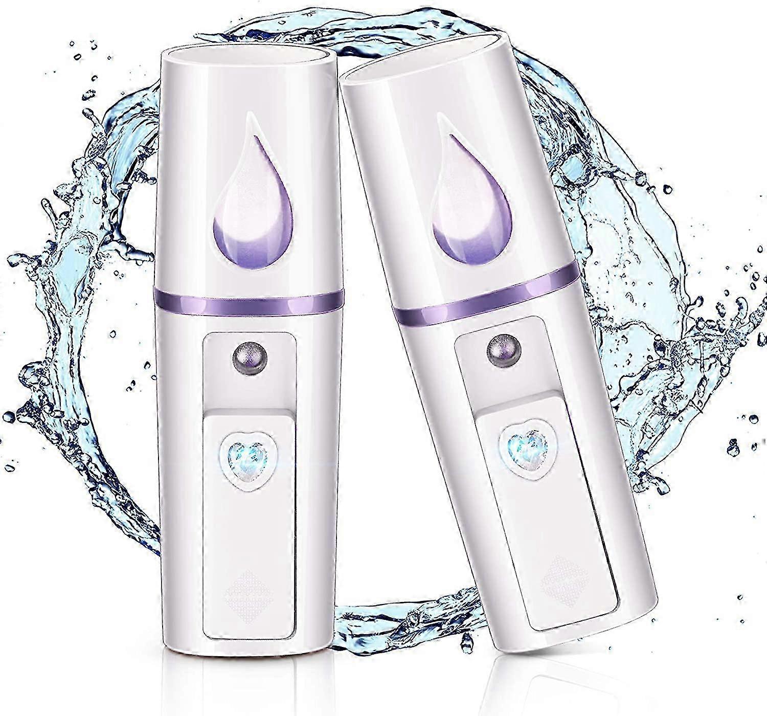 2 Pieces Nano Facial Mister Portable Mini Face Mist Steamer Handy Mist Sprayer with Mirror Design Moisturizing and Hydrating for Eyelash Extension (Wh