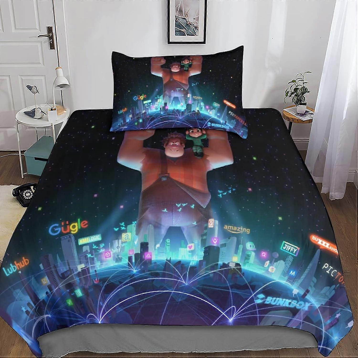 Wreck-it Ralph 3D Duvet Cover Wreck-it Ralph Bedding Set with Zipper 2 Piece Bedding Sets with Microfiber Pillowcases Duvet Cover for Adults and Child
