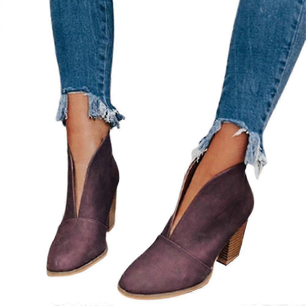 Damenschuhe Cutout Booties Chunky Block Heel Slip On Ankle