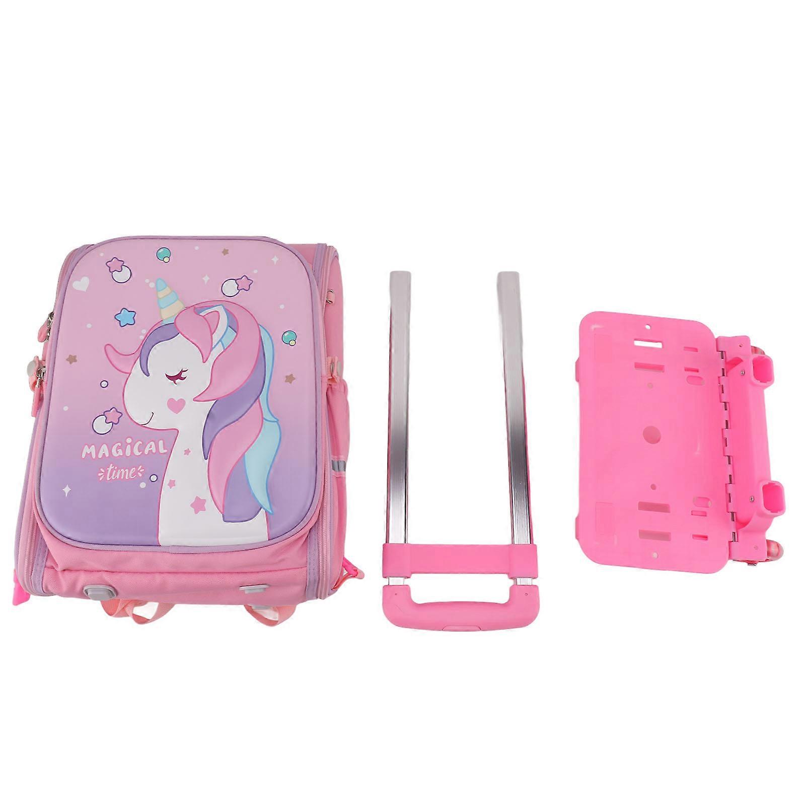 حقيبة ظهر عربة أطفال قابلة للفصل حقيبة مدرسية ذات سعة كبيرة 2 عجلات حقيبة مدرسية للأطفال المتداول للكتب القرطاسية