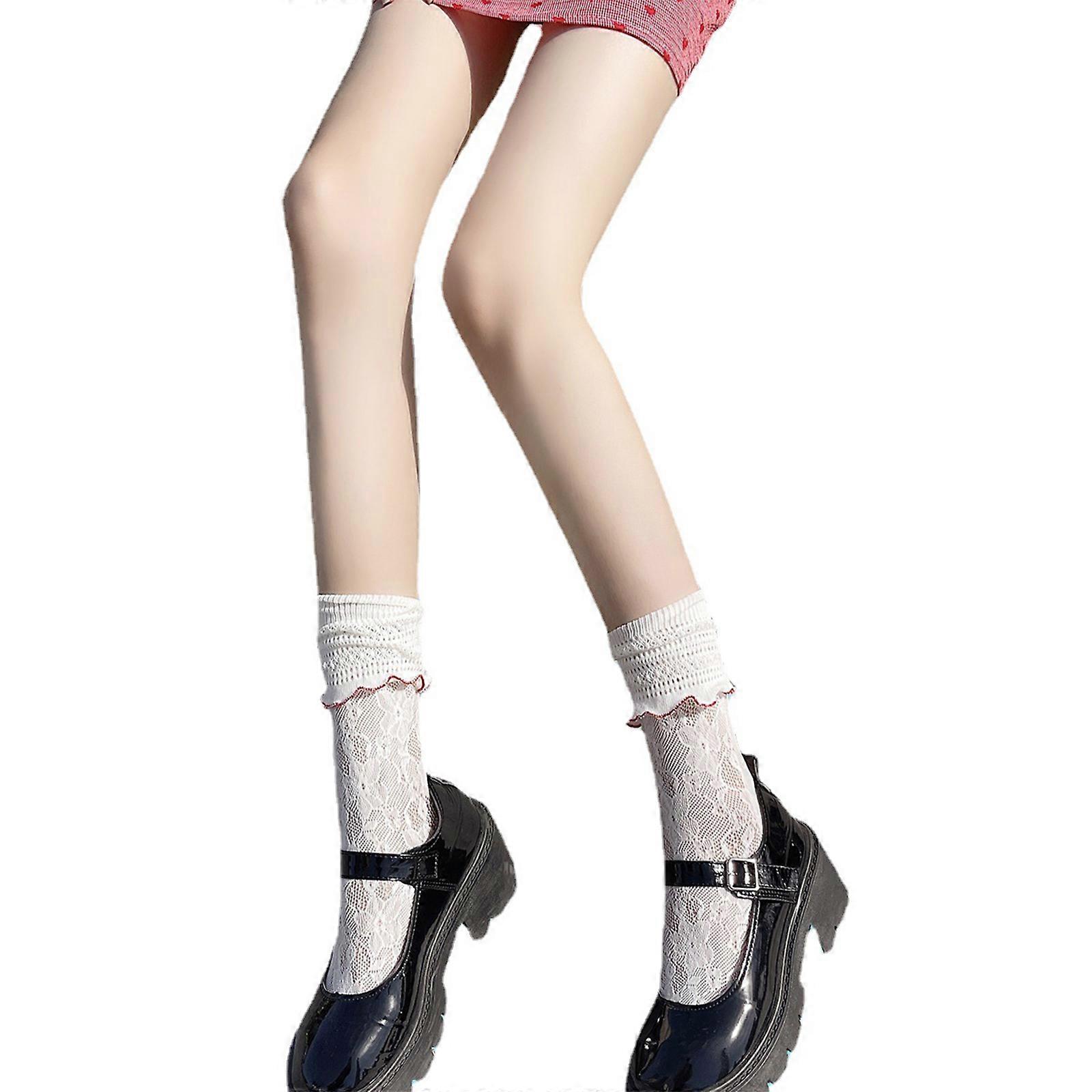  المرأة الحلو جوفاء من الأزهار الرباط العجل الجوارب التباين اللون الخس تكدرت تقليم خمر الجاكار لوليتا جوارب عالية