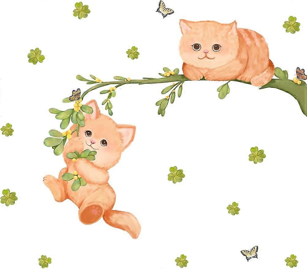 Cartoon Cat Wall Decals Cute Cat On The Tree Branches Wall Stickers