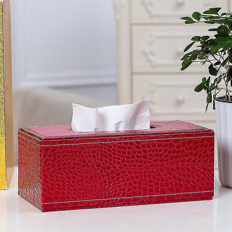 Pu Leather Home Office Rectangular Tissue Box, Car Tissue Box, Red