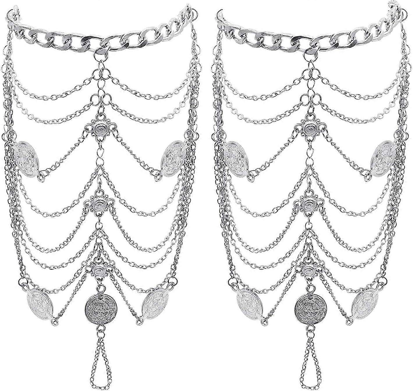 Anklets Boho Vintage Golden Coin Blessing Symbol Tassel Foot Chains 1 Pair - Sil AVL