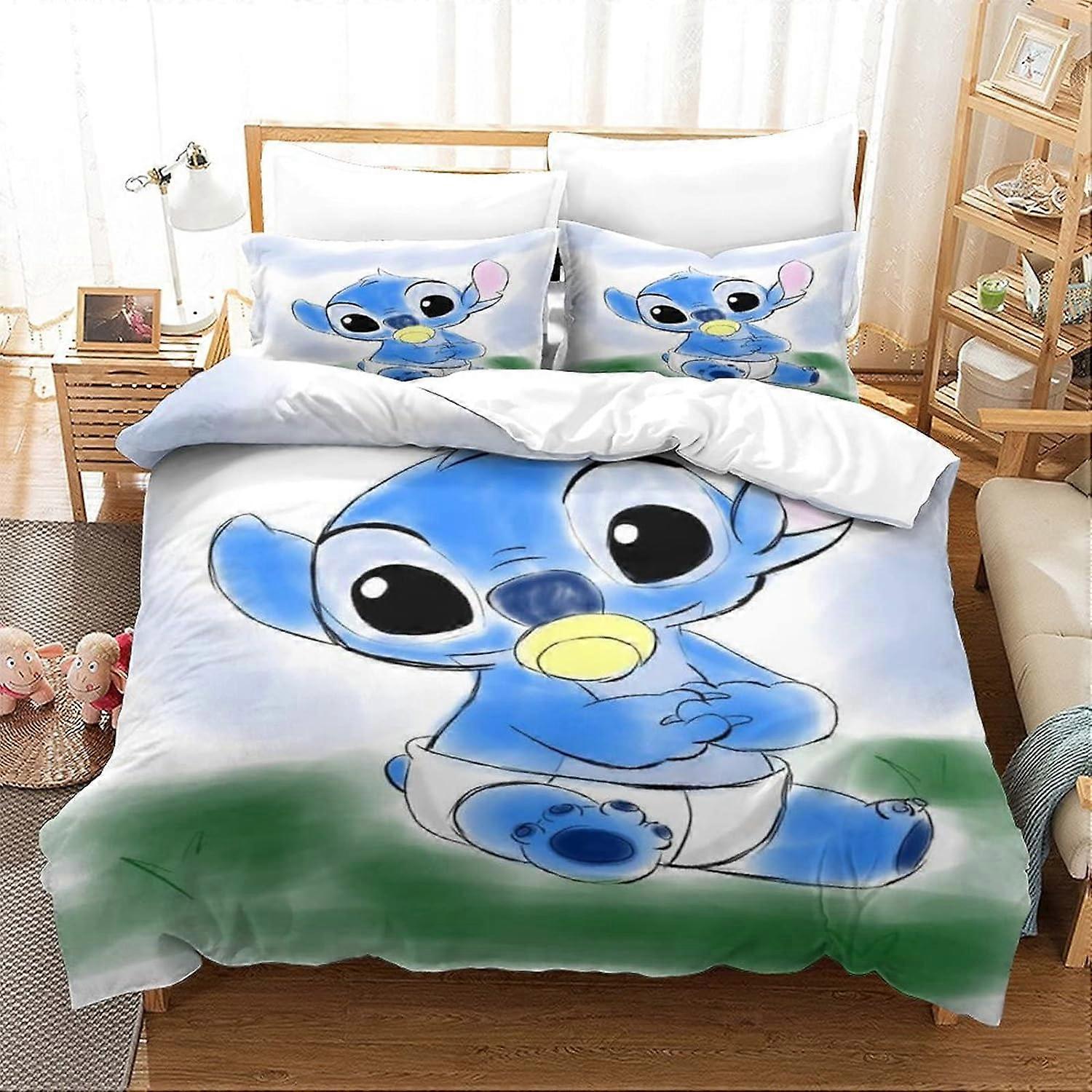 Stitch Bedding Set,Microfiber D Lilo & Stitch Bedding Set Hypoallergenic Duvet Covers with PillowcasesCharacters a