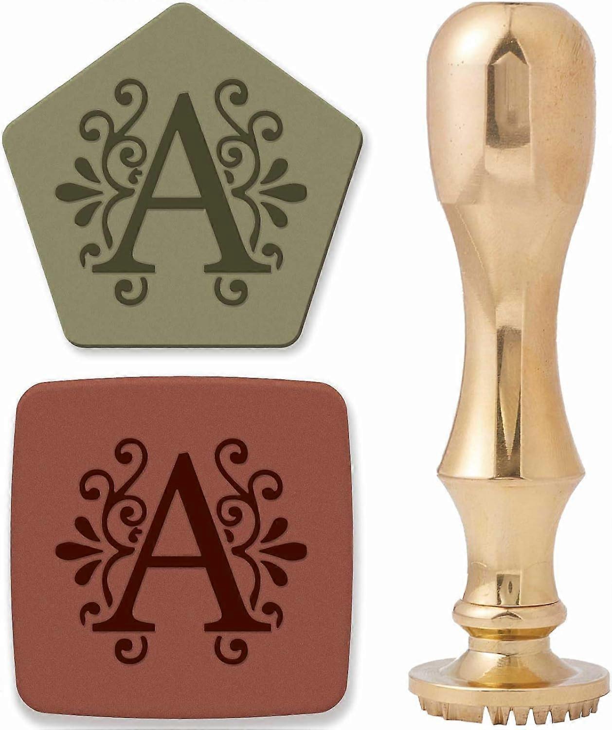 Pottery Stamp for Clay Initial Alphabet A Handmade 1 inch(25mm) Ceramics Stamp Removable Brass Head with Golden Handle Unique Imprints DIY Crafts Poly