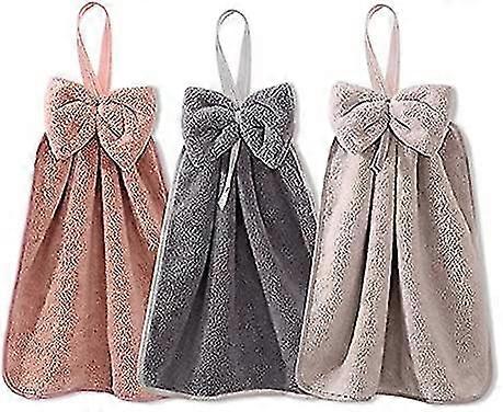 3 Pcs Bow Hand Towels With Hanging Loop (3 Colors)