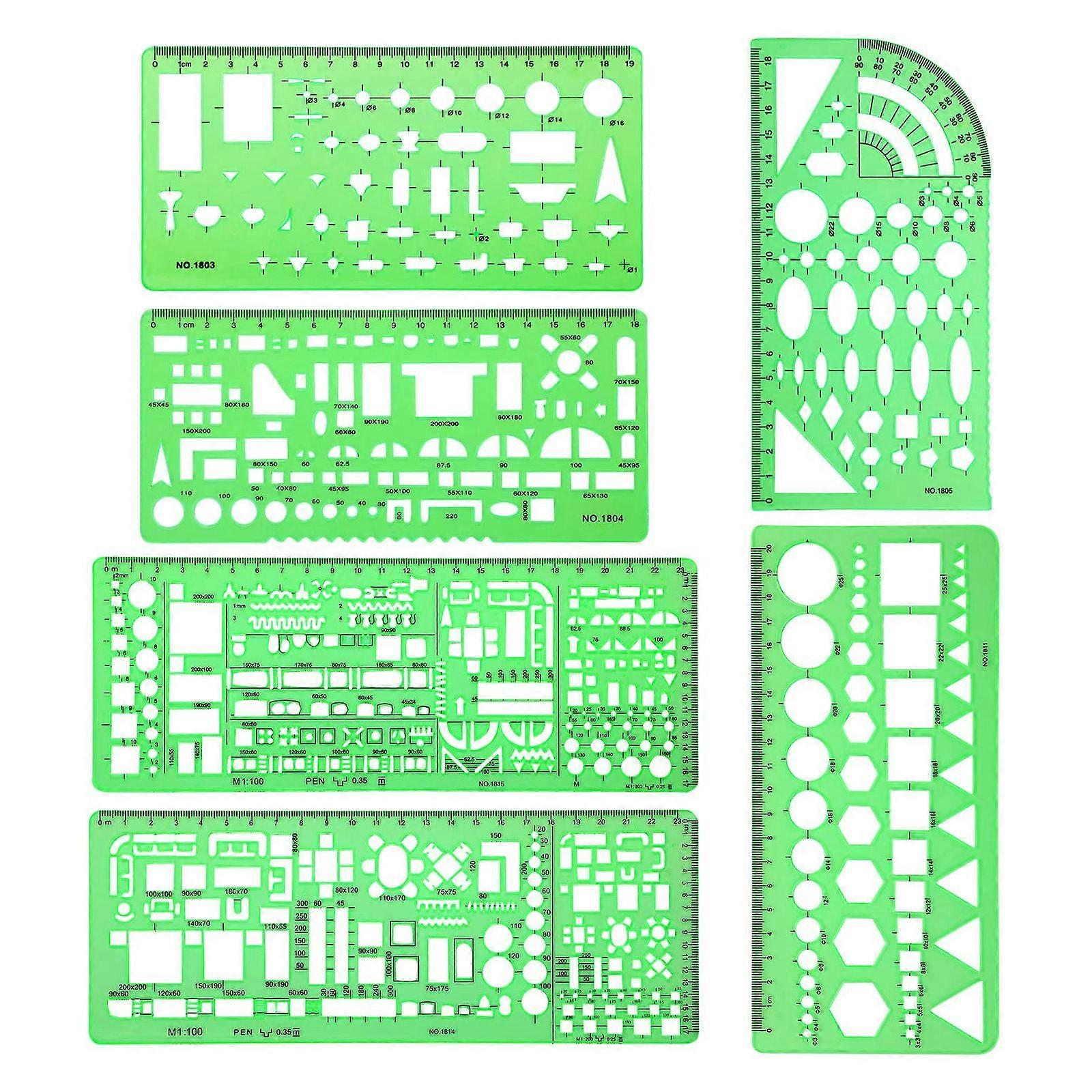 6 Pcs Architect Multi Purpose Drawing Template Set House Plan Interior Design and Furniture