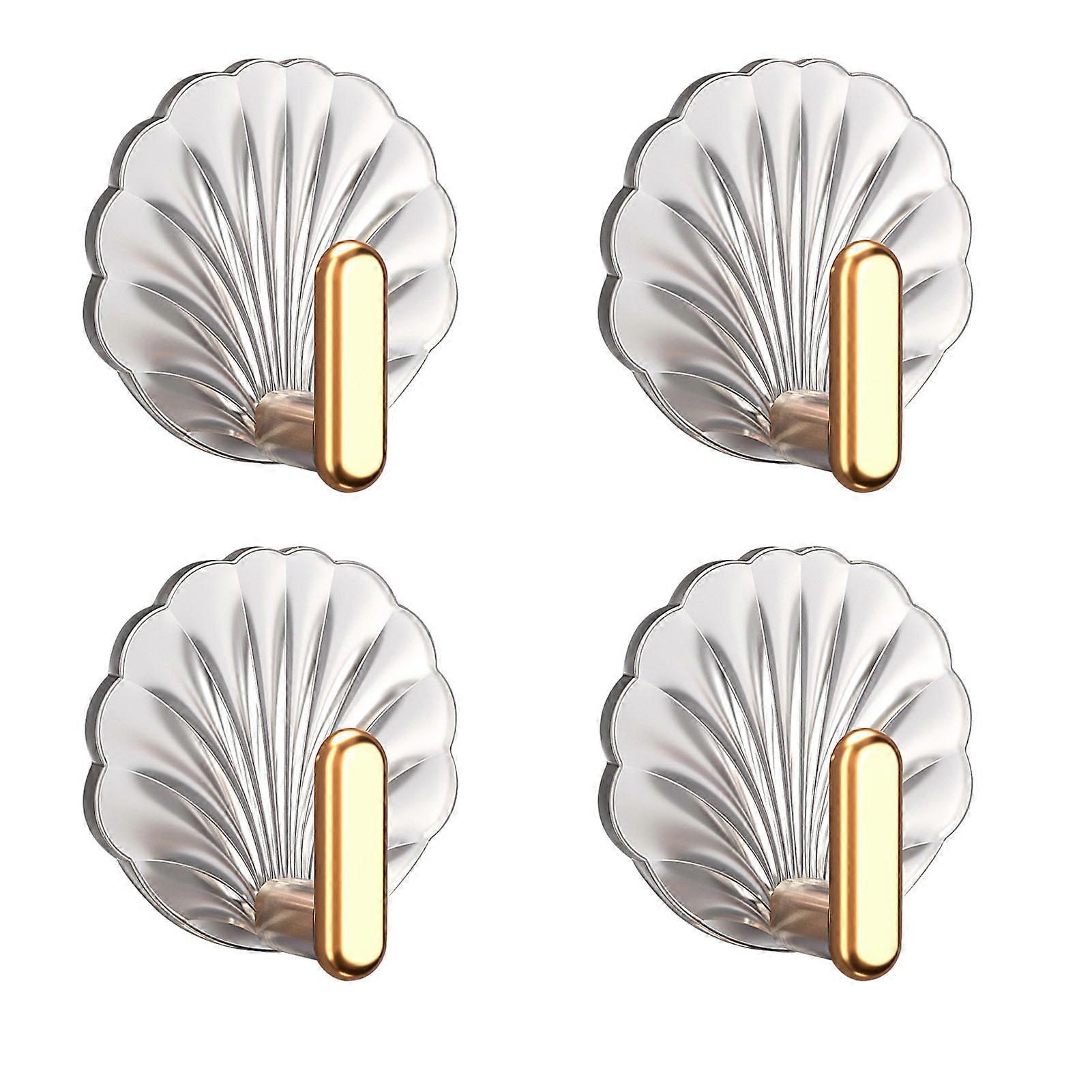 4 Pcs Punch-Free Shell Shape Hooks Multifunctional Strong Load-bearing Hanging Hook for Bathroom