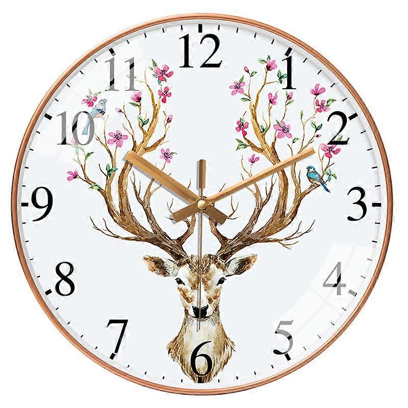 12 inch/30cm Deer Forest glass mirror wall clock Punch-free