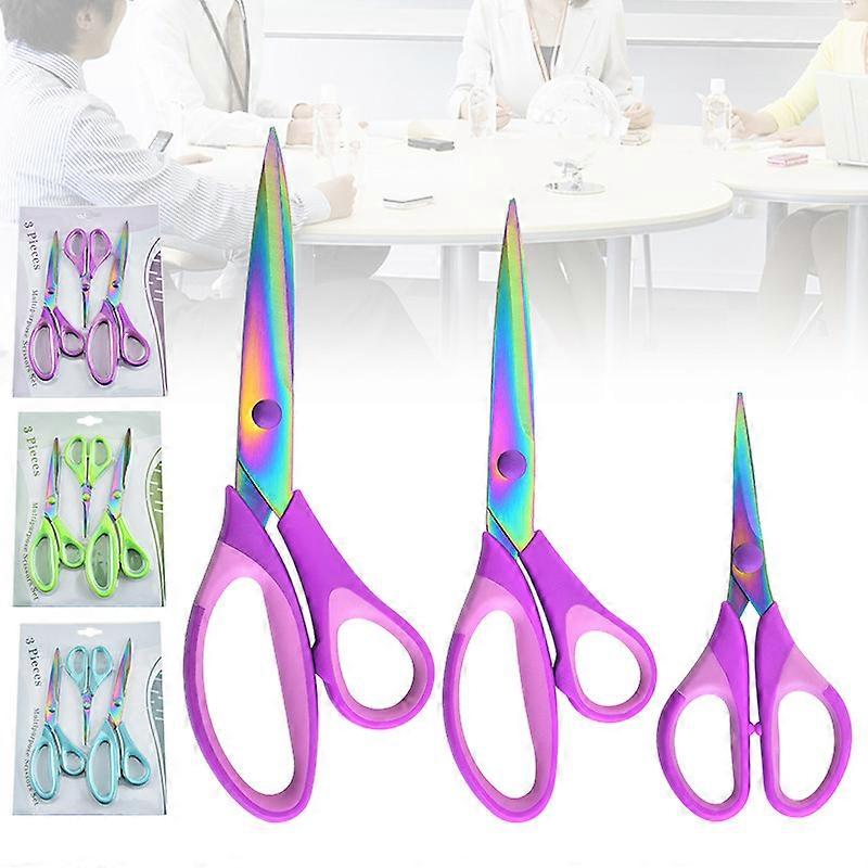 1 Set of 3 pcs Scissors, Sharp Titanium Blades, Rubber Soft Grip Handle, Multi-Purpose Scissors Set Great for Craft, Sewing, Office, School and Home