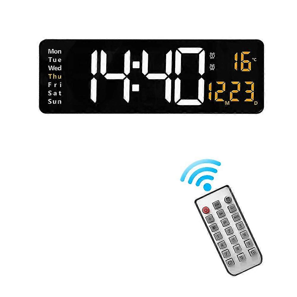 Wall-mounted Digital Wall Clock Remote Control Temp Date Week Display Power Off Memory Table Clock