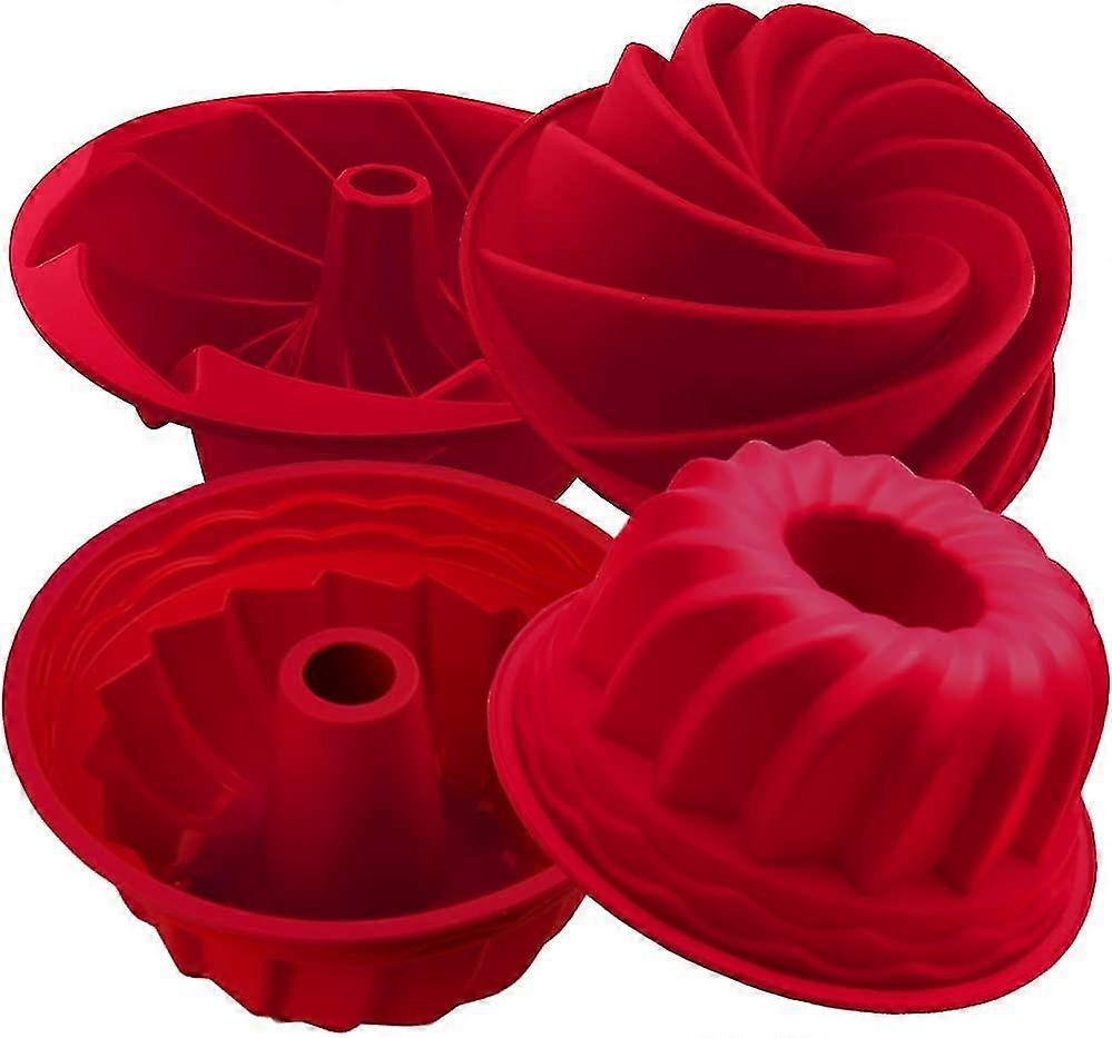 Silicone Baking Molds 2-pack, Fluted Round Cake Pan, Non-stick Cake Pan For Jello,buntcake,gelatin,bread, Tube Bakeware Red