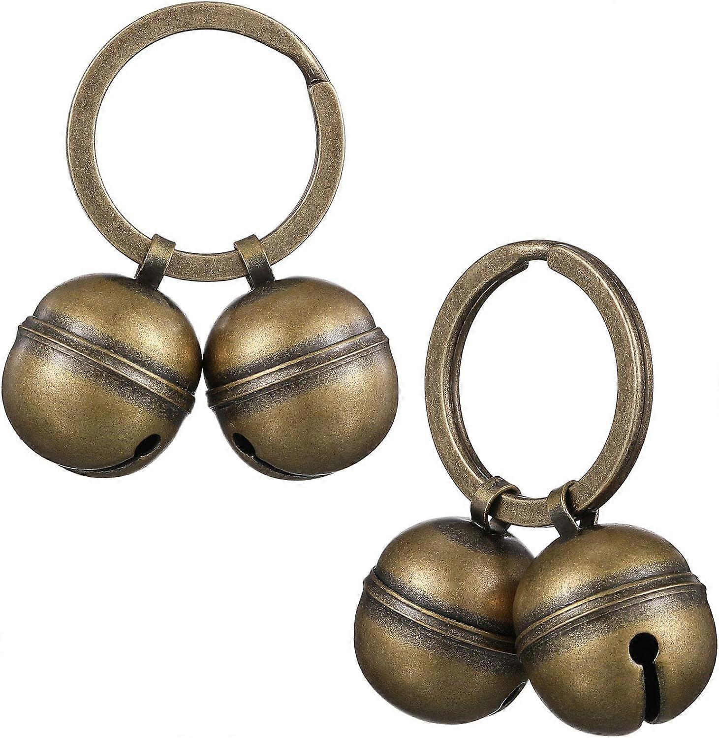 2 Strings in 4 Pieces Cat Dog Collar Bells Brass Bells for Collar Dog Charm Bells Pet Pendant with Key Rings for Collars Necklace (Bronze)