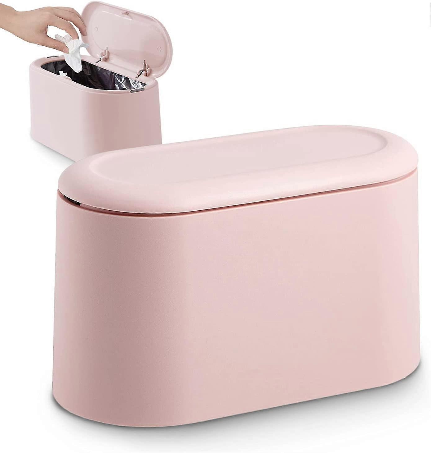 Small Tabletop Trash Can with Push Button Lid(Pink)