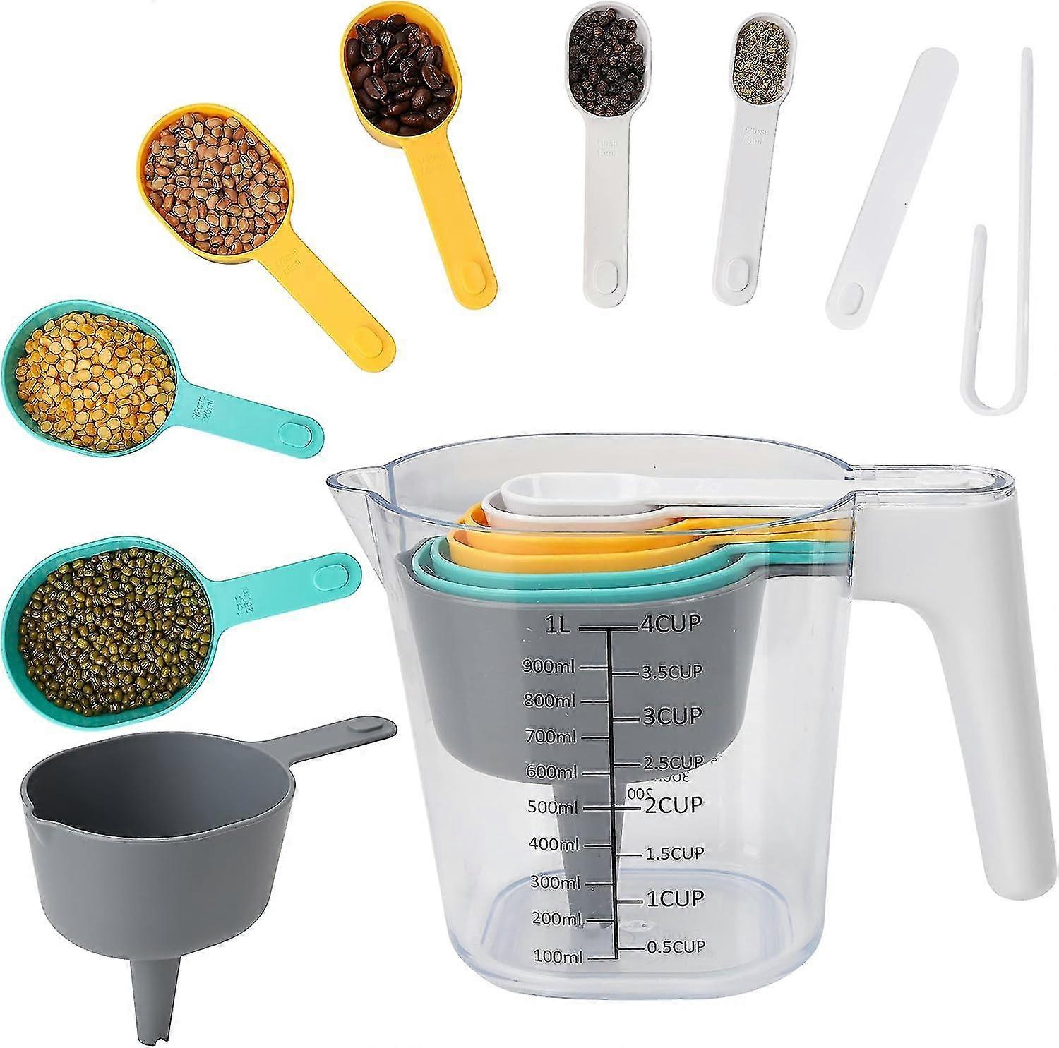 Measuring Cups And Spoons Set (10 Pieces) - 1l Cup 6 Measuring Spoons - Bpa- Kitchen Tool Set - Stackable Measuring Cups For Ing/baking