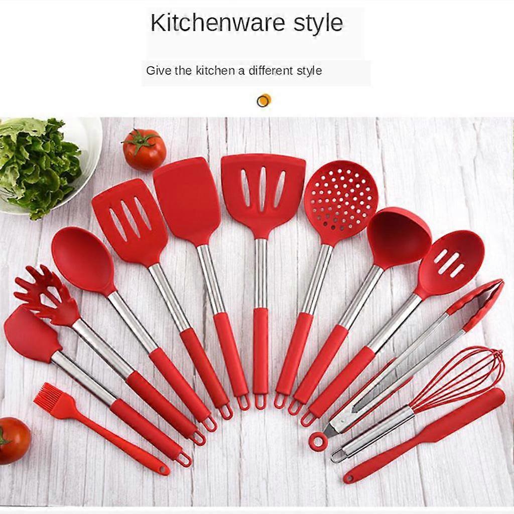 13PCS Silicone Kitchen Cookware Kitchen Cooking Baking Tool with Hook Red