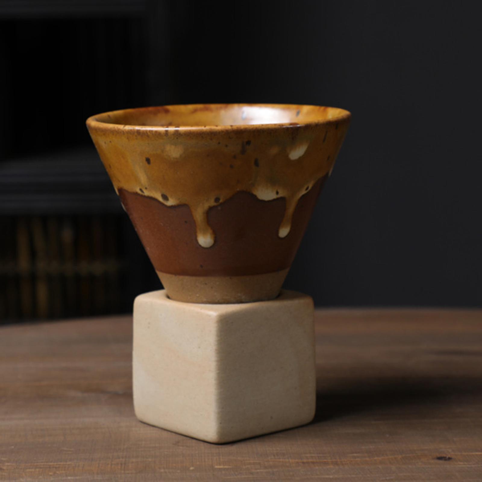 Coarse Pottery Espresso Cups With Base 6.7oz Handcrafted Triangular Cone Shape Tea Cup For Coffee