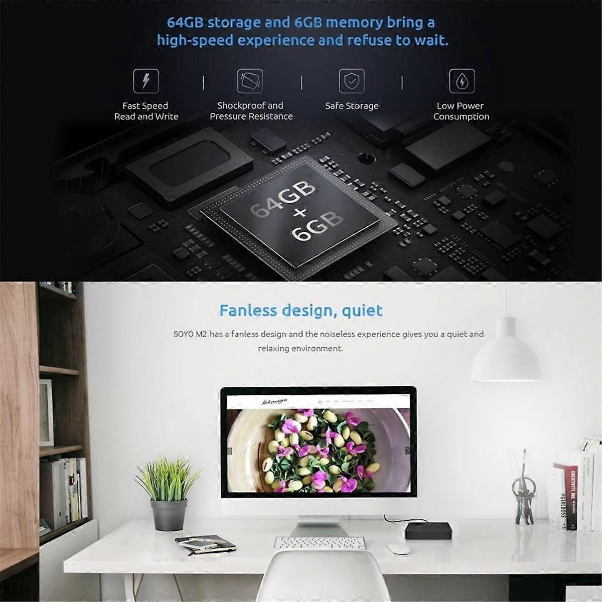 N2 Mini PC for N3350 CPU 6G RAM 64G ROM VGA USB3.0 Win10Pro Win11デスクトップポータブルコンピューターWiFi BT4.2 EUプラグ