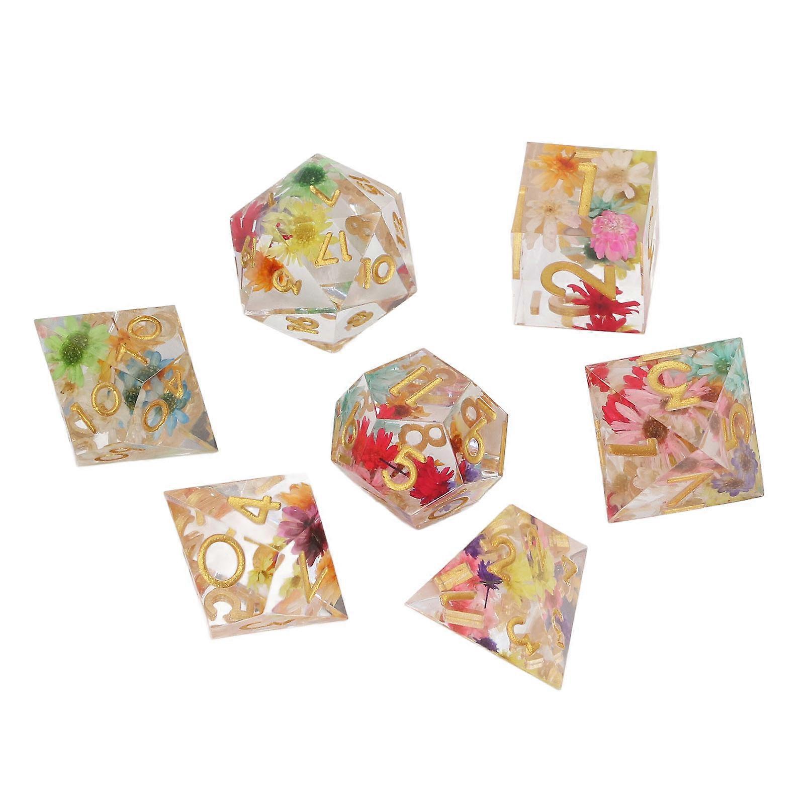 7stk polyedrisk terningesæt gennemsigtig harpiks incisiv kant håndlavet rpg rollespil børn gave