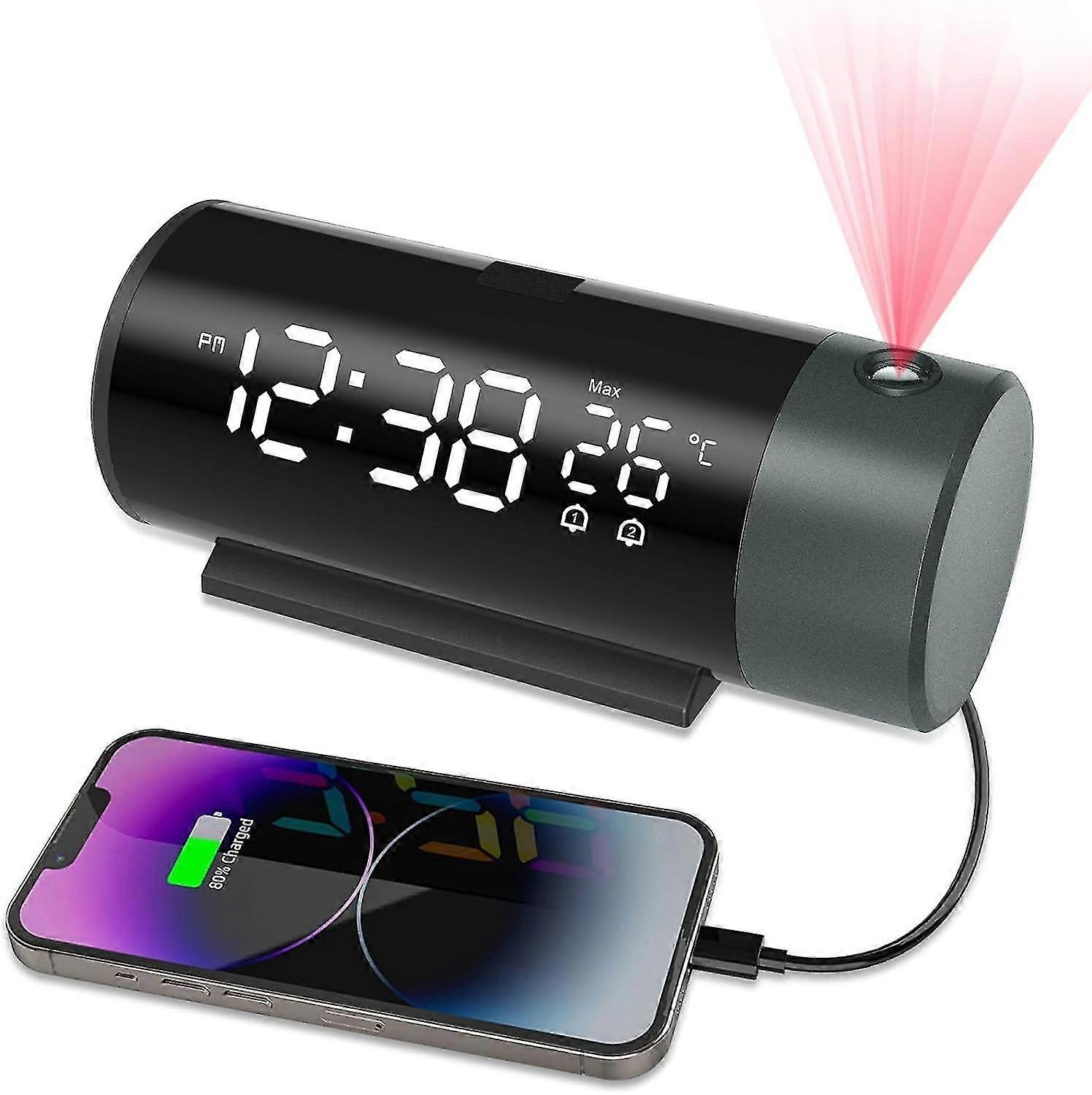 180 Ceiling Projector Alarm Clock, Large Led Screen Digital Clock, Digital Alarm Clock, 12/24h Date And 4-level Adjustable Brightness, Snooze Function