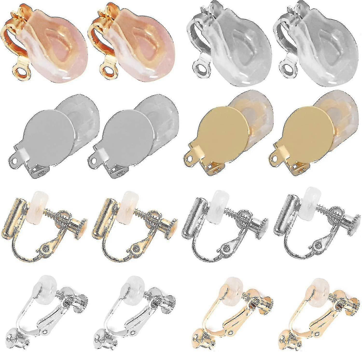 Golden Clip On Earring Converters With Silicon Earring Pads, 16pcs Hypoallergenic Round Flat Back Tray Earring Clips Easy Open Loop Diy Earring Making